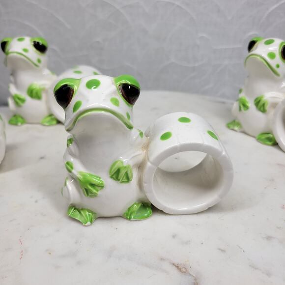 VTG Schmid Bros Frog Napkin Rings Ceramic Green White Hand Painted Japan 4 - Picture 10 of 16